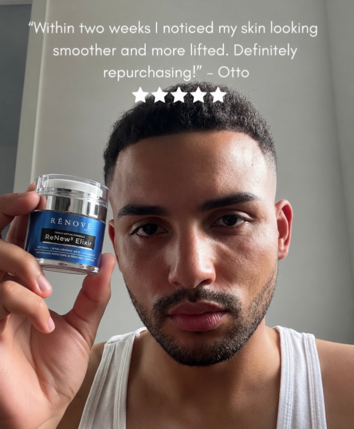 Rénové Skin customer review image featuring ReNew³ Elixir