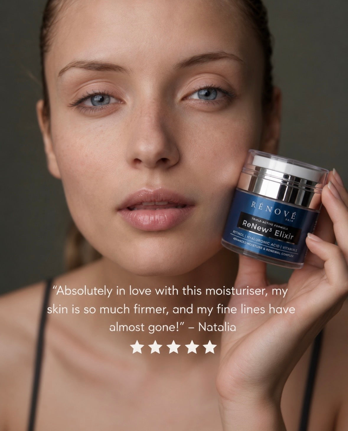 Rénové Skin customer review image featuring ReNew³ Elixir